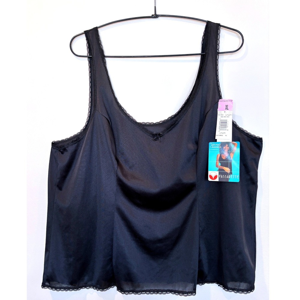 Vassarette Black Lace Camisole Top XL NWT 90s Deadstock Lingerie Y2K Style